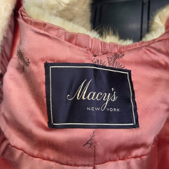 Macys VTG Genuine Mink Fur Stole Wrap Cape Light Brown Lined Collar Pockets - Picture 8 of 13